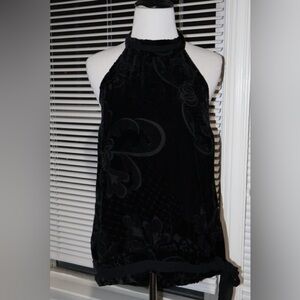 Sophia Michelle Medium Silk Halter Top Solid Black Burn-out Velvet Print